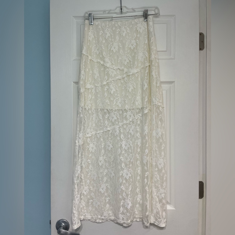 No Boundaries White Floral Lace A-Line Skirt
